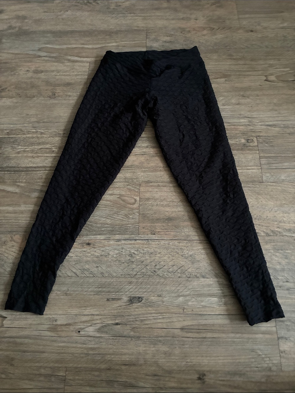 Black Textured High-Waist Leggings
